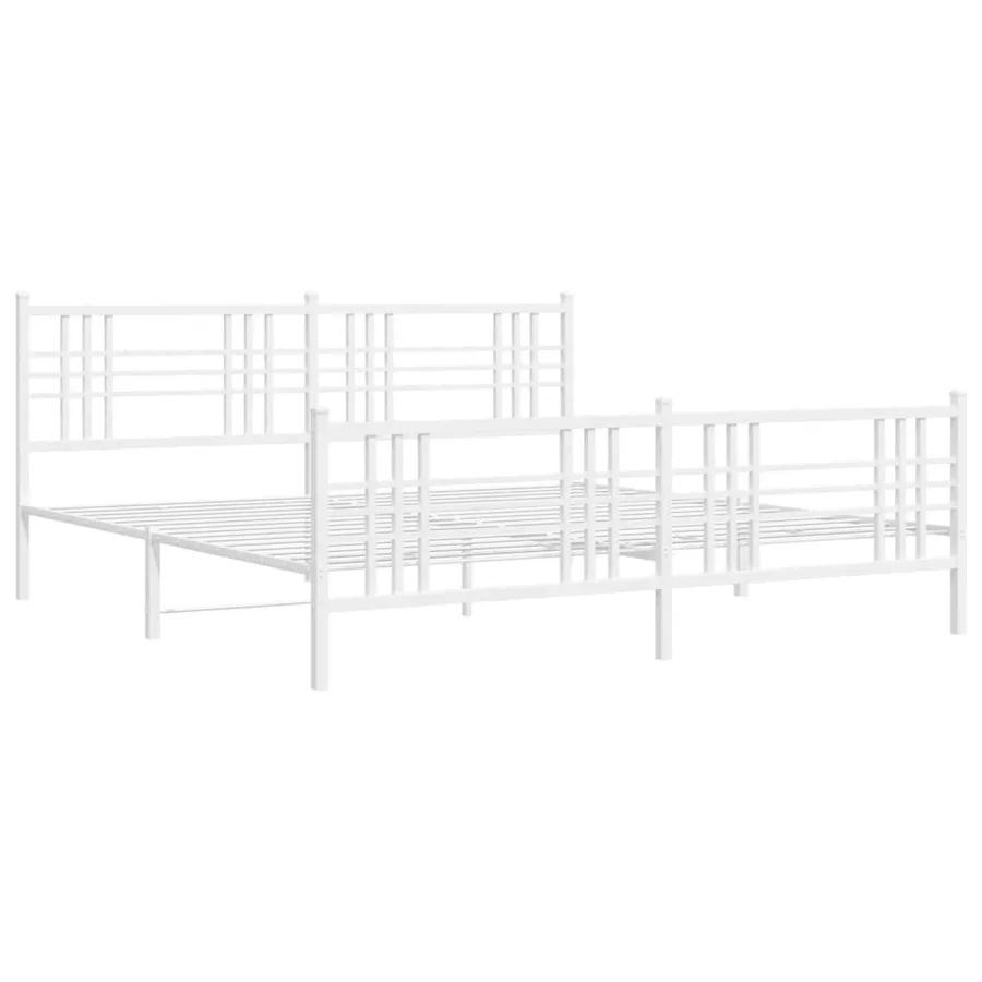 Cadre de lit métal sans matelas et pied de lit blanc 193x203 cm - 3