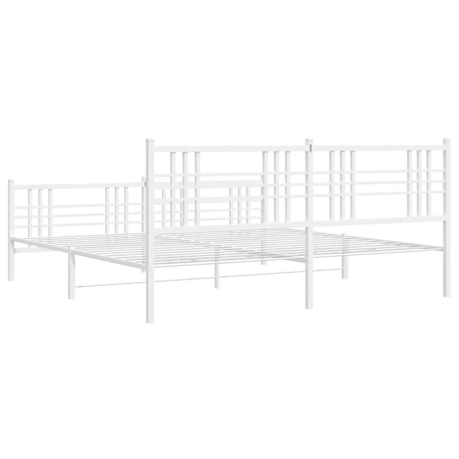 Cadre de lit métal sans matelas et pied de lit blanc 193x203 cm - 6