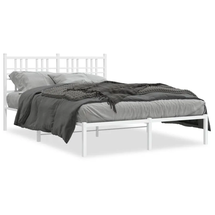 Cadre de lit métal sans matelas et tête de lit blanc 140x200 cm - 2