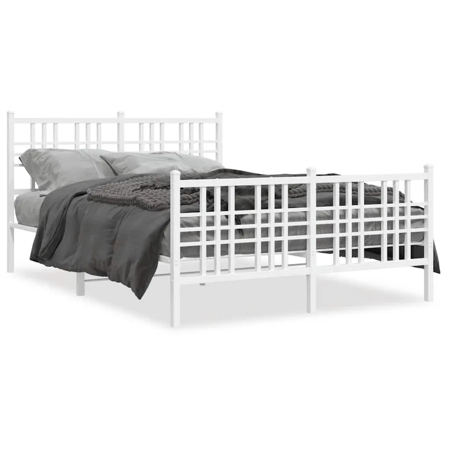 Cadre de lit métal sans matelas et pied de lit blanc 120x190 cm - 2