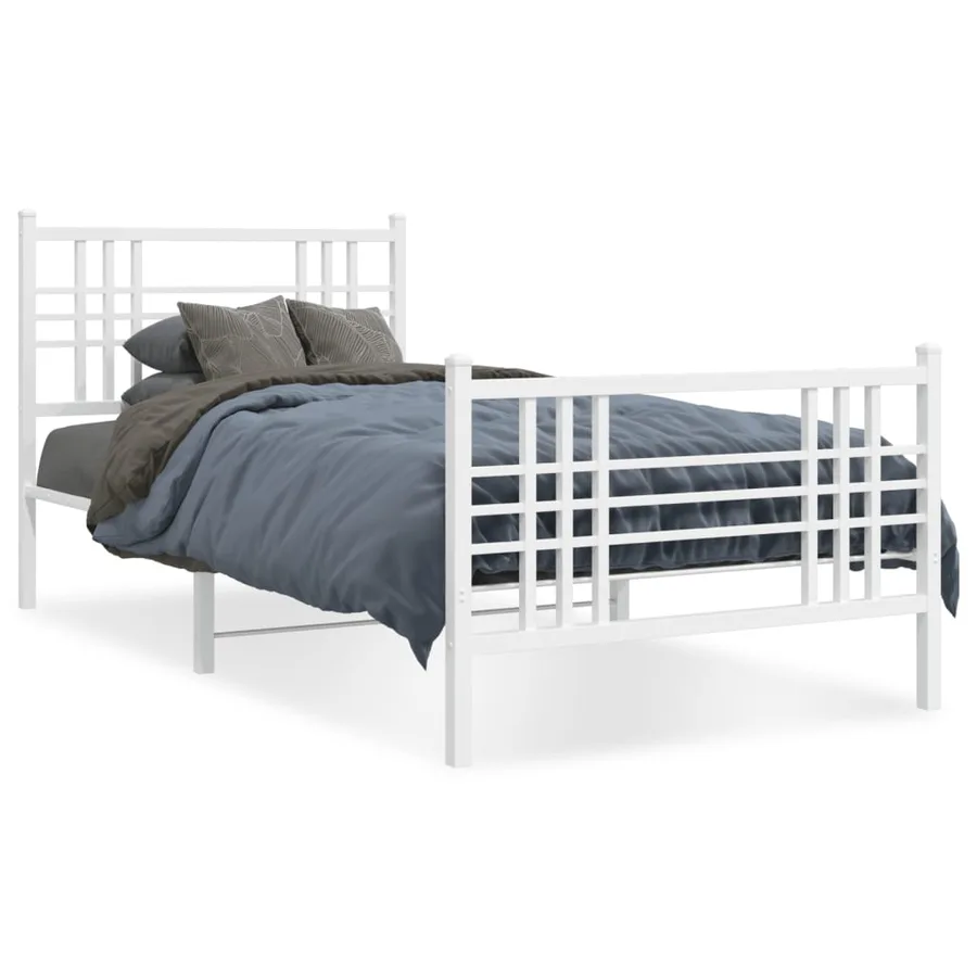 Cadre de lit métal sans matelas avec pied de lit blanc 90x190cm - 2