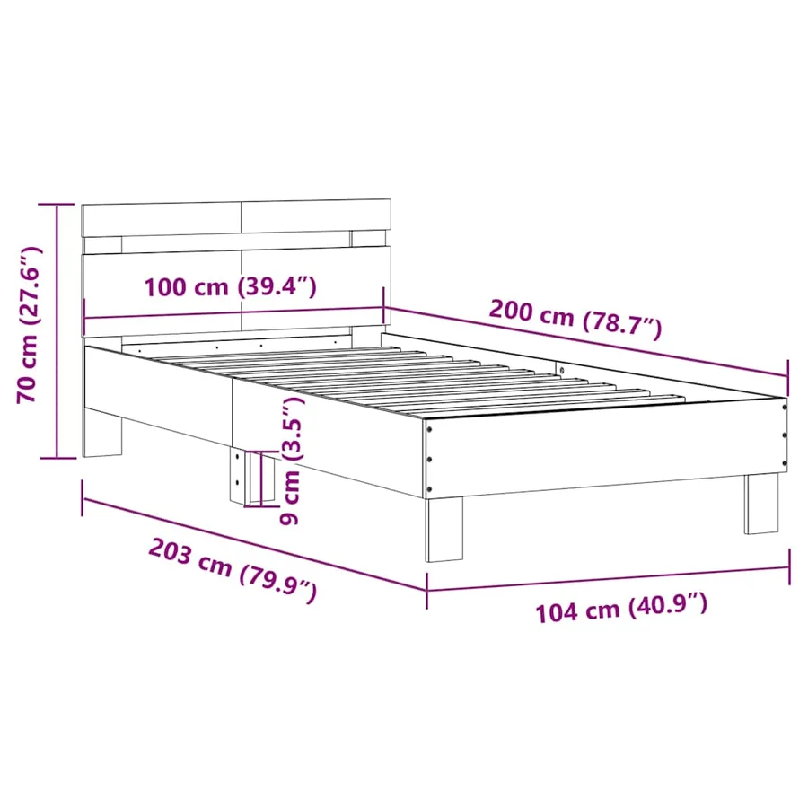 Cadre de lit sans matelas avec tête de lit 100x200 cm - 10