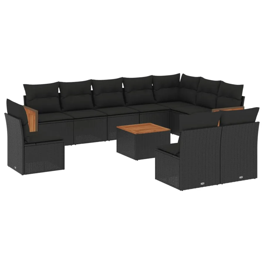 Salon de jardin 11 pcs avec coussins noir résine tressée - 2