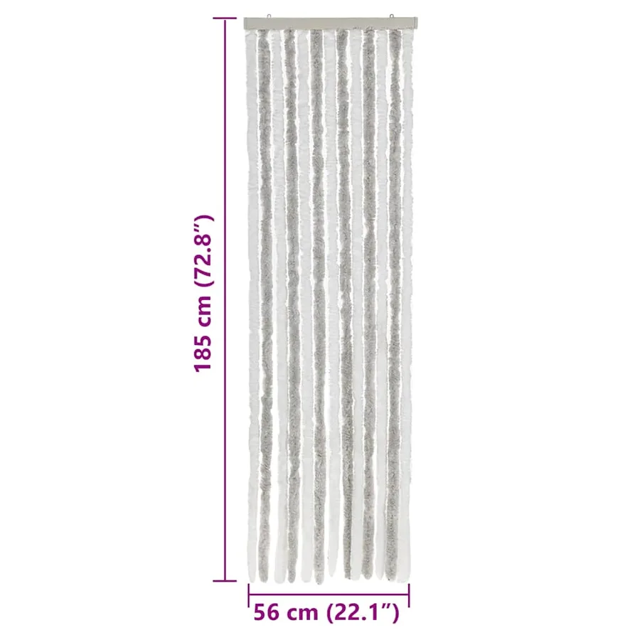 Rideau anti-mouches gris clair et blanc 56x185 cm chenille - 7