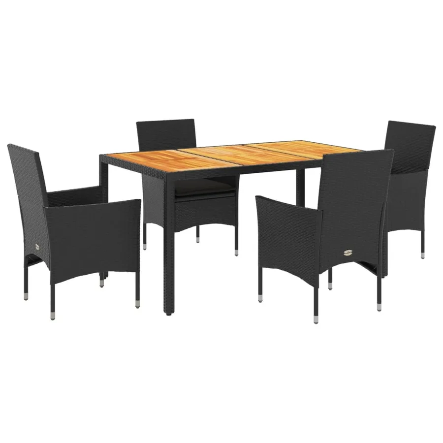 Ensemble à manger de jardin et coussins 5 pcs noir rotin acacia - 2