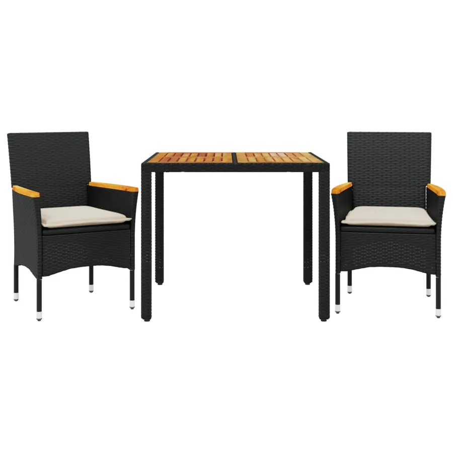 Ensemble à manger de jardin et coussins 3 pcs noir rotin acacia - 2