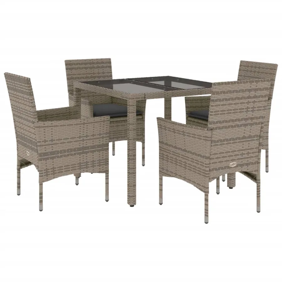 Ensemble à manger de jardin et coussins 5 pcs gris rotin verre - 2