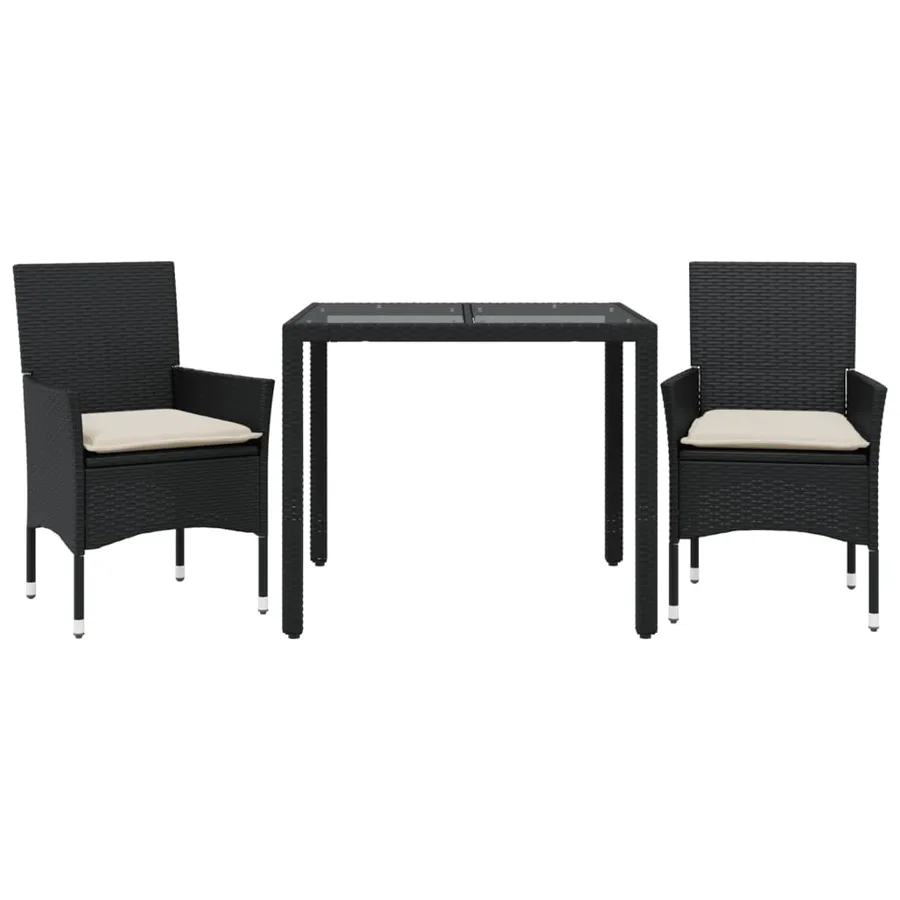 Ensemble à manger de jardin et coussins 3 pcs noir rotin verre - 2