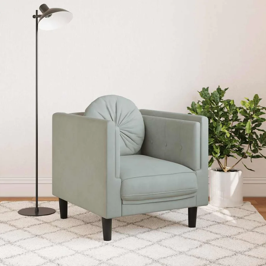 Fauteuil avec coussin gris clair Velours - 3