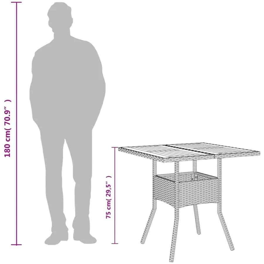 Table de jardin et dessus en bois d'acacia gris résine tressée - 10