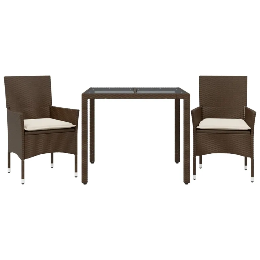 Ensemble à manger de jardin et coussins 3pcs marron rotin verre - 2