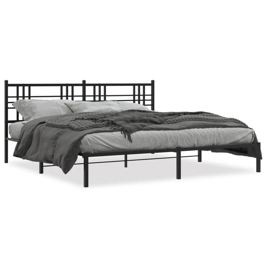 Cadre de lit métal sans matelas avec tête de lit noir 183x213cm - 2