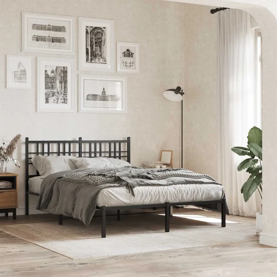Cadre de lit métal sans matelas avec tête de lit noir 120x200cm