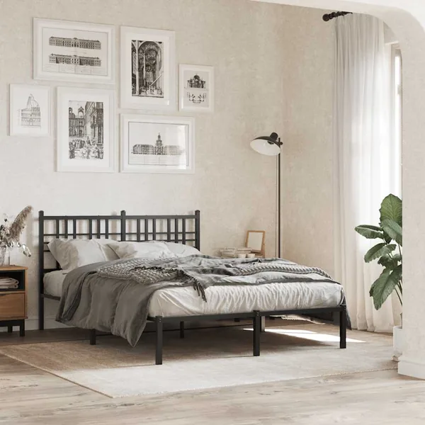 Cadre de lit métal sans matelas avec tête de lit noir 120x200cm