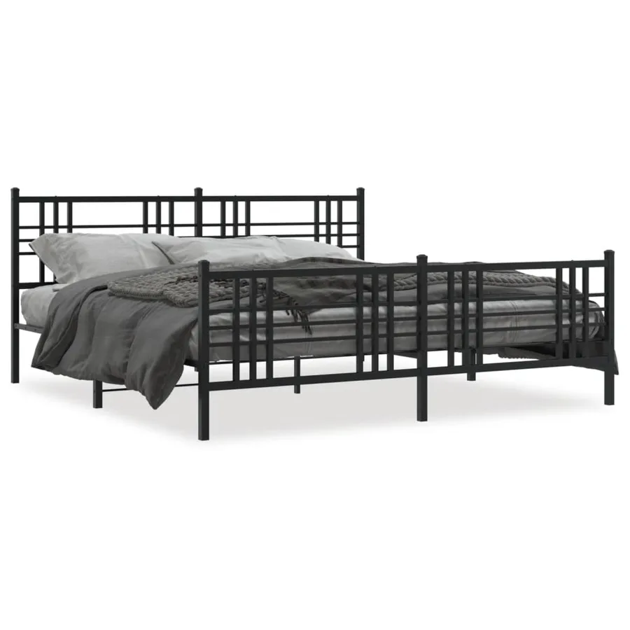 Cadre de lit métal sans matelas avec pied de lit noir 193x203cm - 2