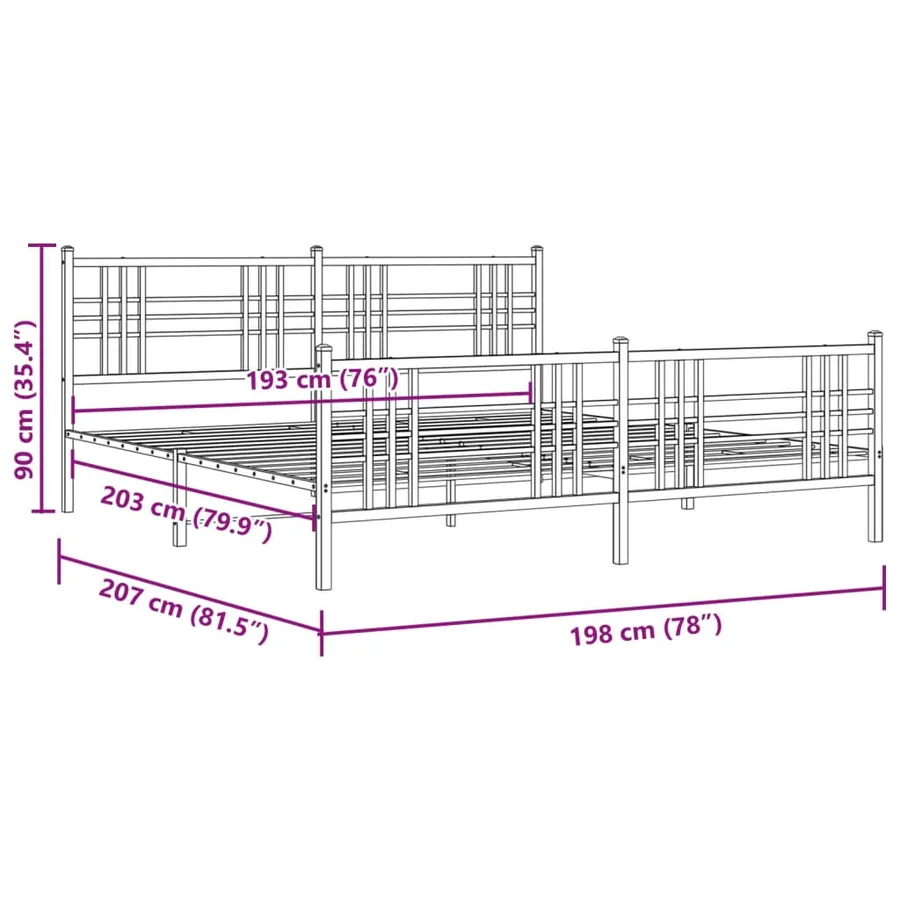 Cadre de lit métal sans matelas avec pied de lit noir 193x203cm - 8