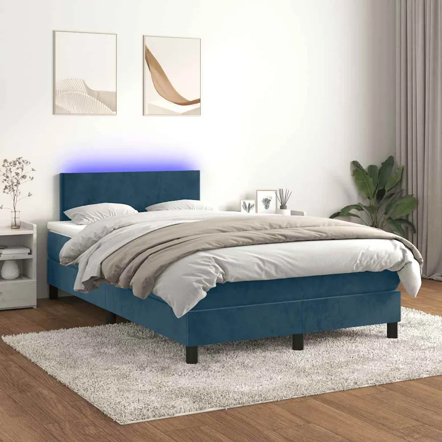 Sommier à lattes de lit avec matelas LED bleu foncé 120x190 cm - 4