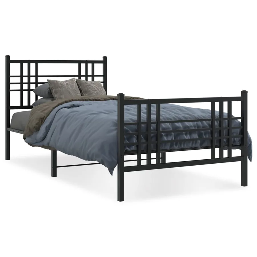 Cadre de lit métal sans matelas avec pied de lit noir 100x190cm - 2