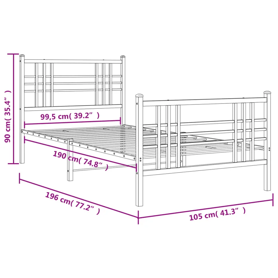Cadre de lit métal sans matelas avec pied de lit noir 100x190cm - 8