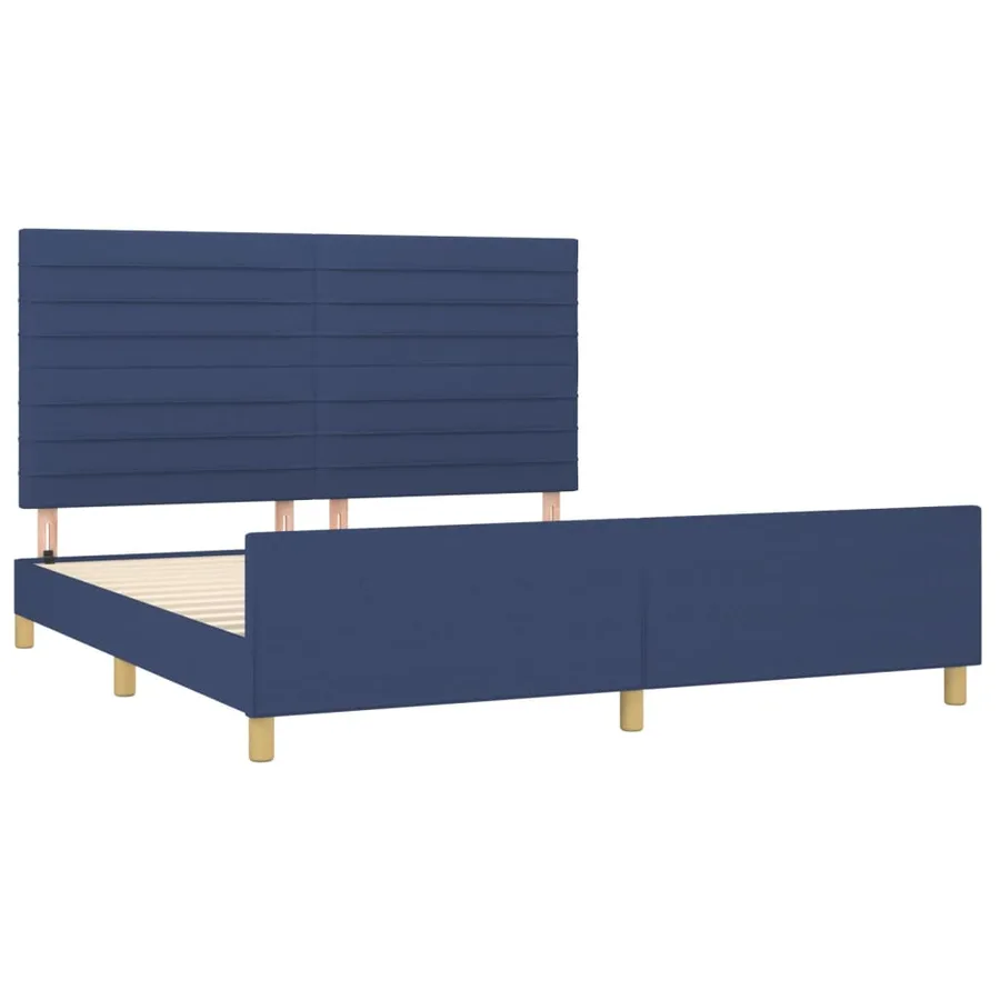 Cadre de lit sans matelas bleu 160x200 cm tissu - 4