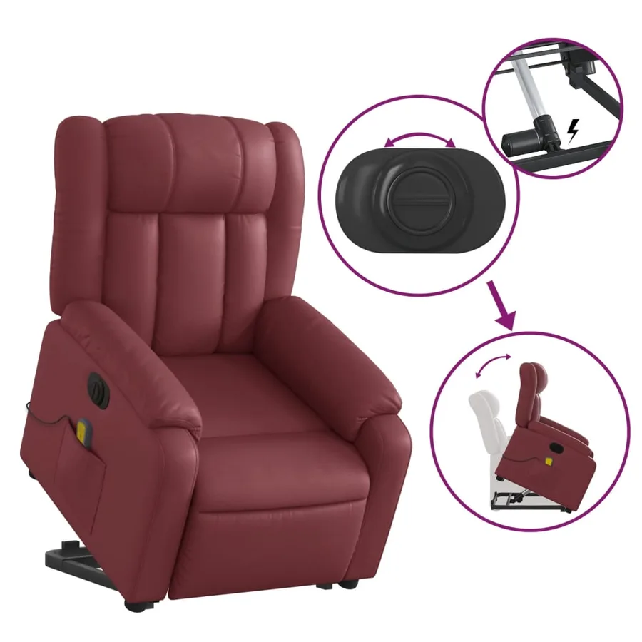 Fauteuil inclinable de massage électrique rouge bordeaux - 11