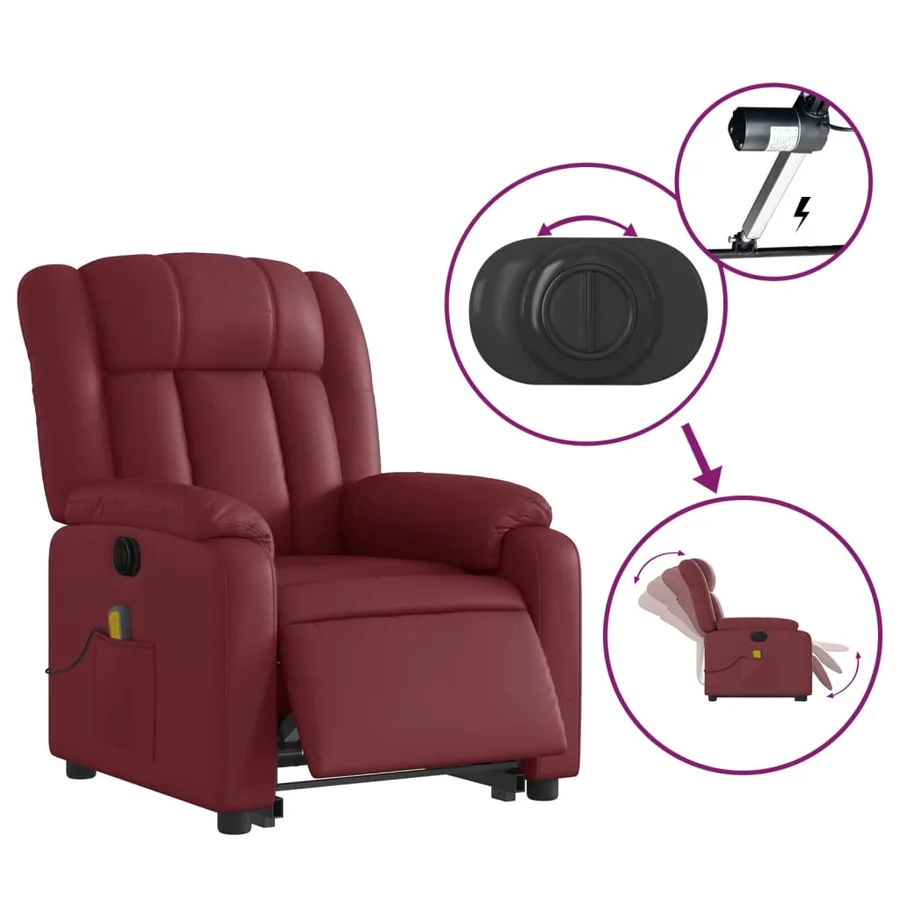 Fauteuil inclinable de massage électrique rouge bordeaux - 6