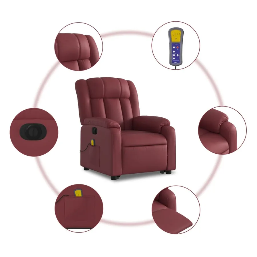 Fauteuil inclinable de massage électrique rouge bordeaux - 8