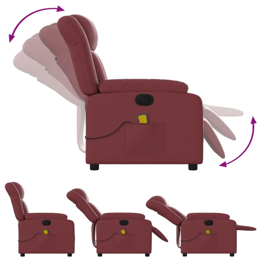 Fauteuil de massage inclinable électrique rouge bordeaux - 7