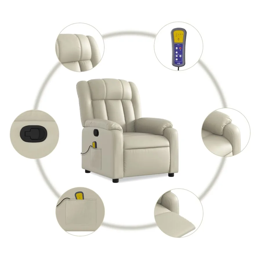 Fauteuil de massage inclinable crème similicuir - 6