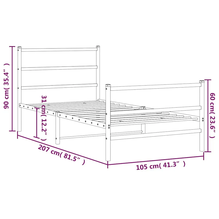 Cadre de lit métal sans matelas et pied de lit blanc 100x200 cm - 10