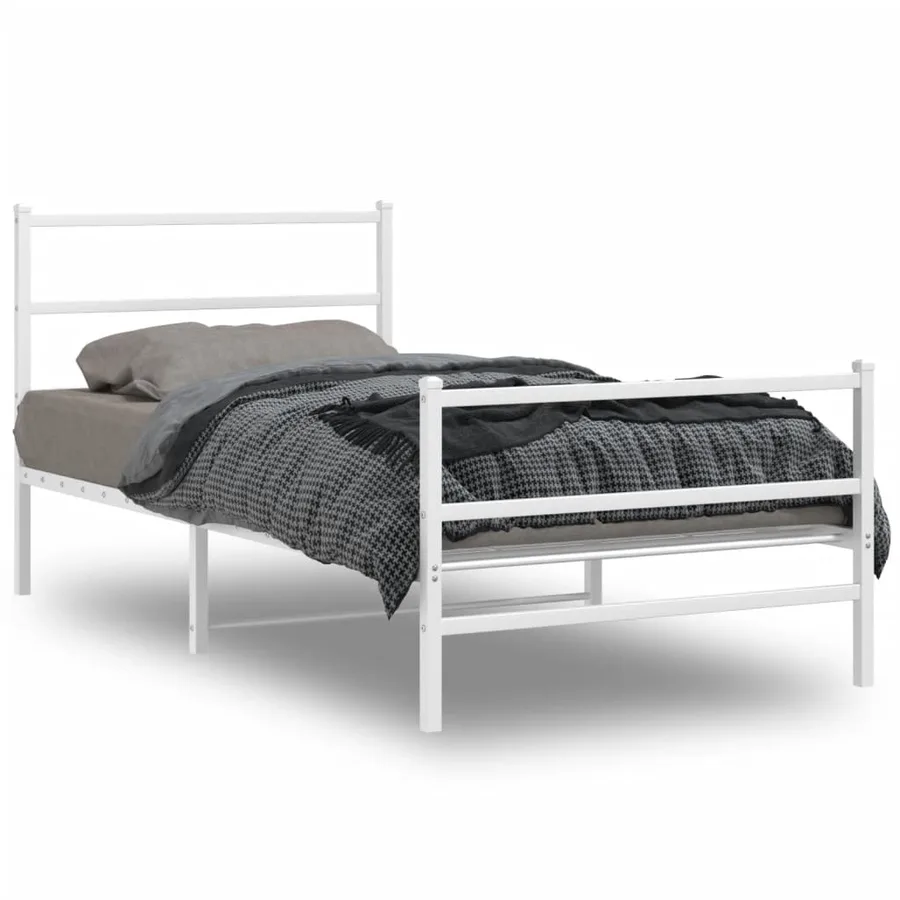 Cadre de lit métal sans matelas et pied de lit blanc 100x200 cm - 2