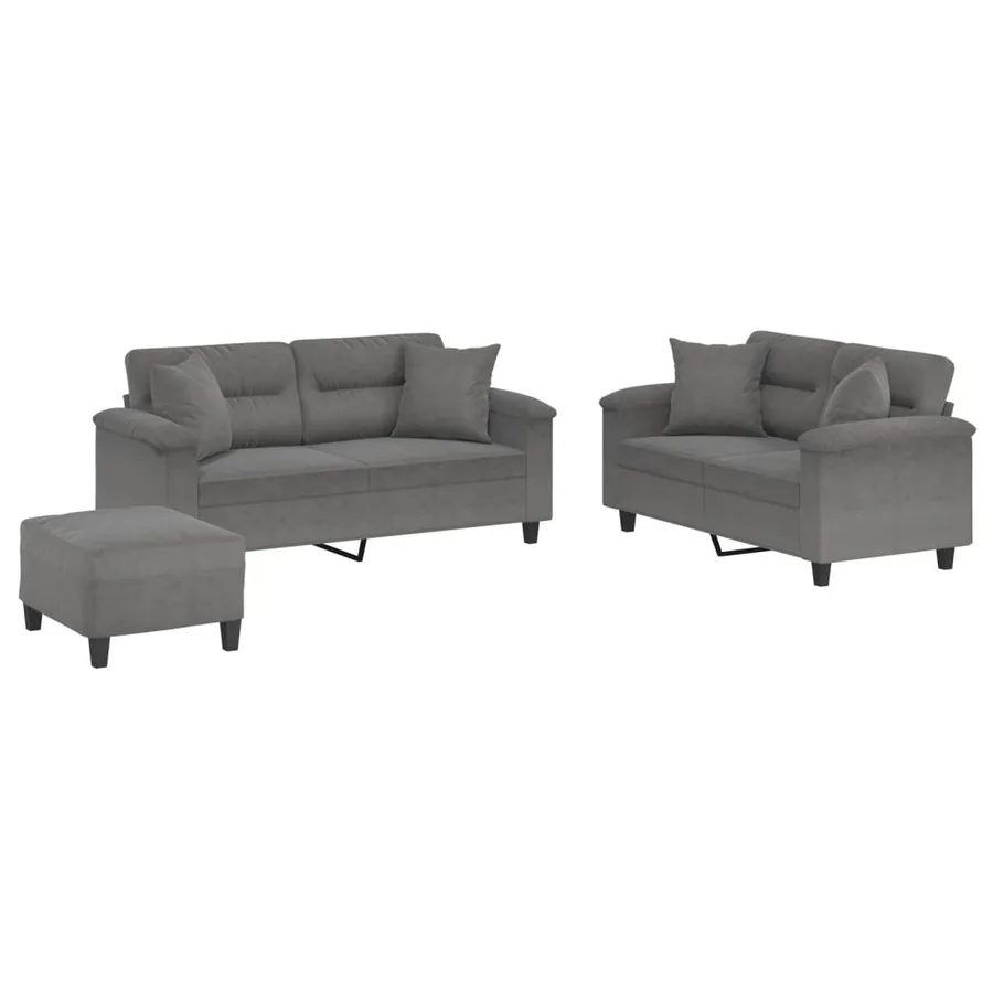 Ensemble de canapés 3 pcs coussins Gris foncé Tissu microfibre - 2