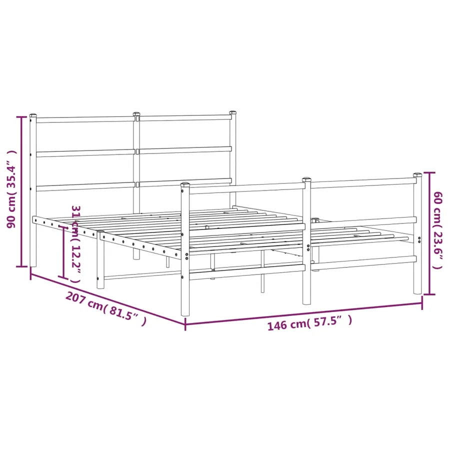 Cadre de lit métal sans matelas et pied de lit blanc 140x200 cm - 10