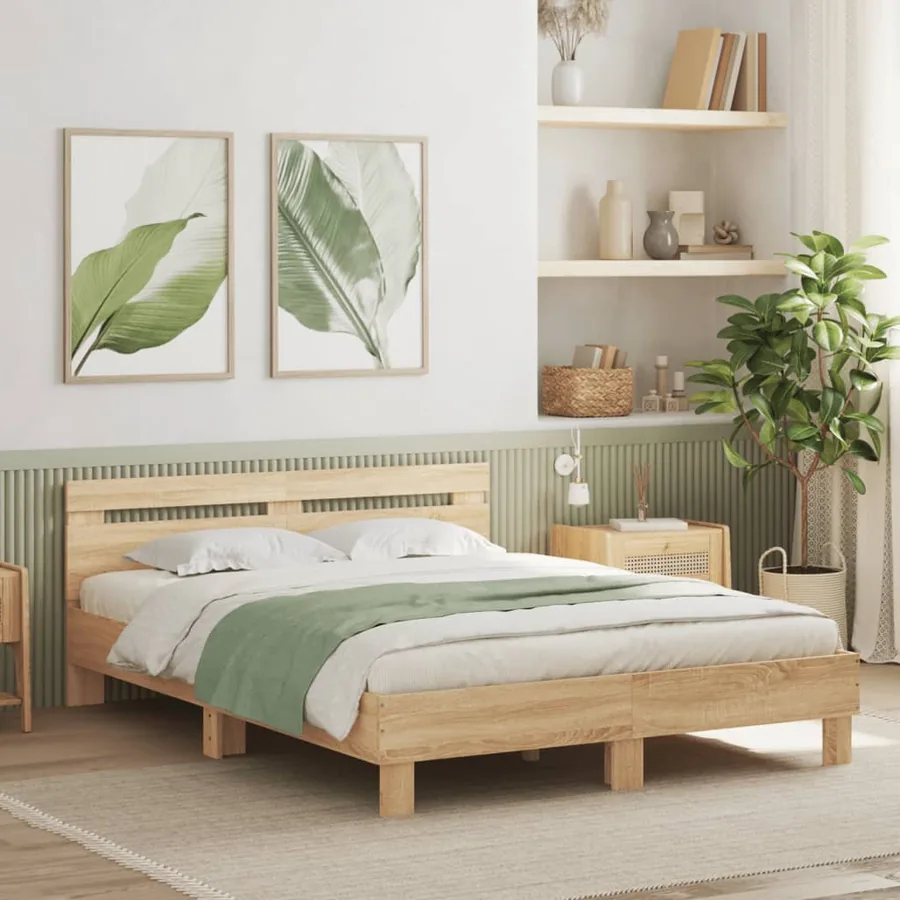 Cadre de lit avec LED sans matelas chêne sonoma 150x200 cm