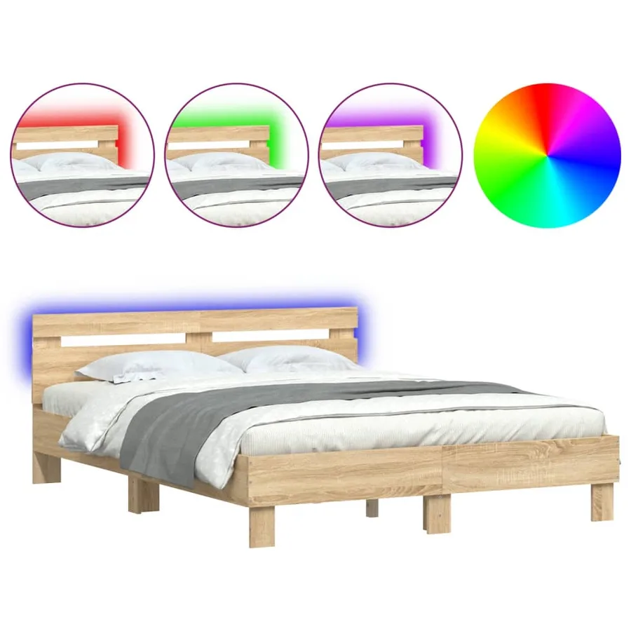 Cadre de lit avec LED sans matelas chêne sonoma 150x200 cm - 2