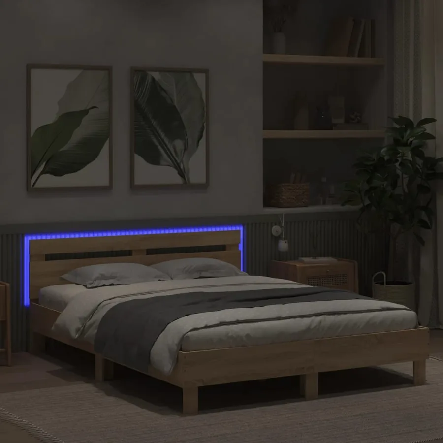 Cadre de lit avec LED sans matelas chêne sonoma 150x200 cm - 4