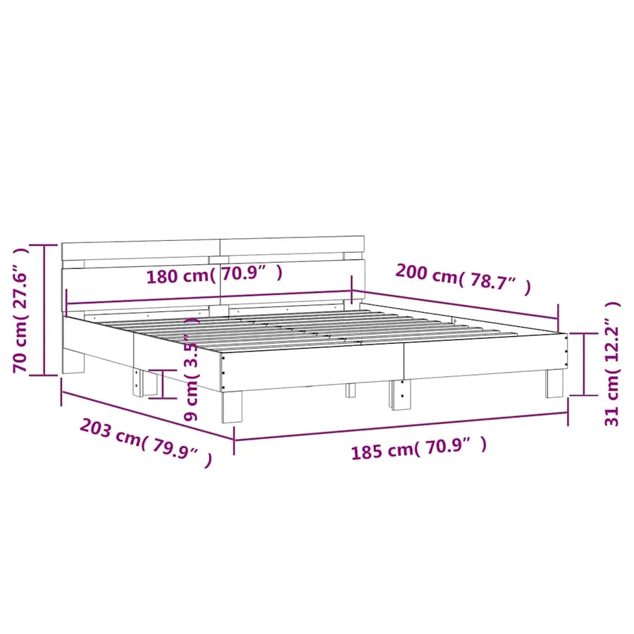 Cadre de lit avec LED sans matelas chêne fumé 180x200 cm - 15