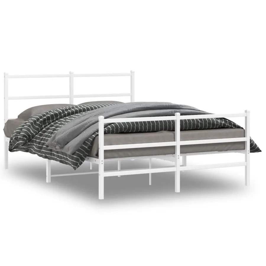 Cadre de lit métal sans matelas et pied de lit blanc 135x190 cm - 2