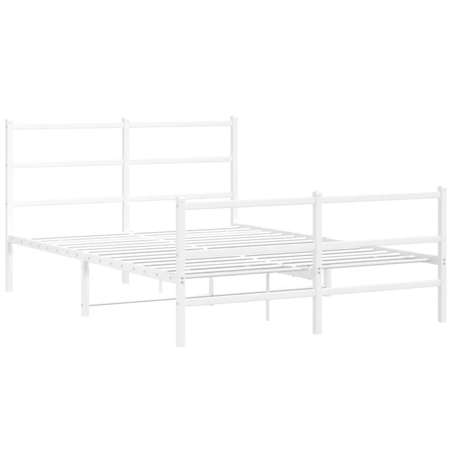 Cadre de lit métal sans matelas et pied de lit blanc 135x190 cm - 3