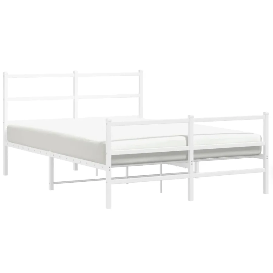 Cadre de lit métal sans matelas et pied de lit blanc 135x190 cm - 4