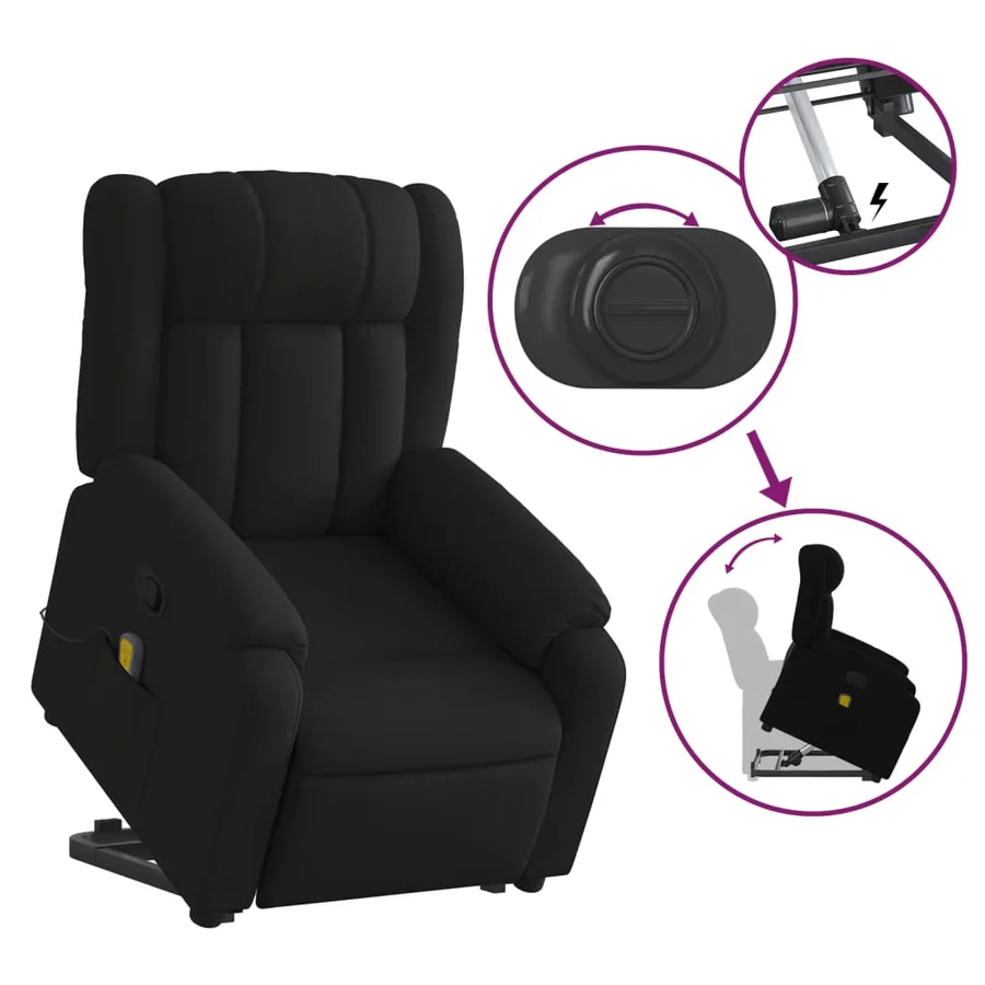Fauteuil de massage inclinable Noir Tissu - 6