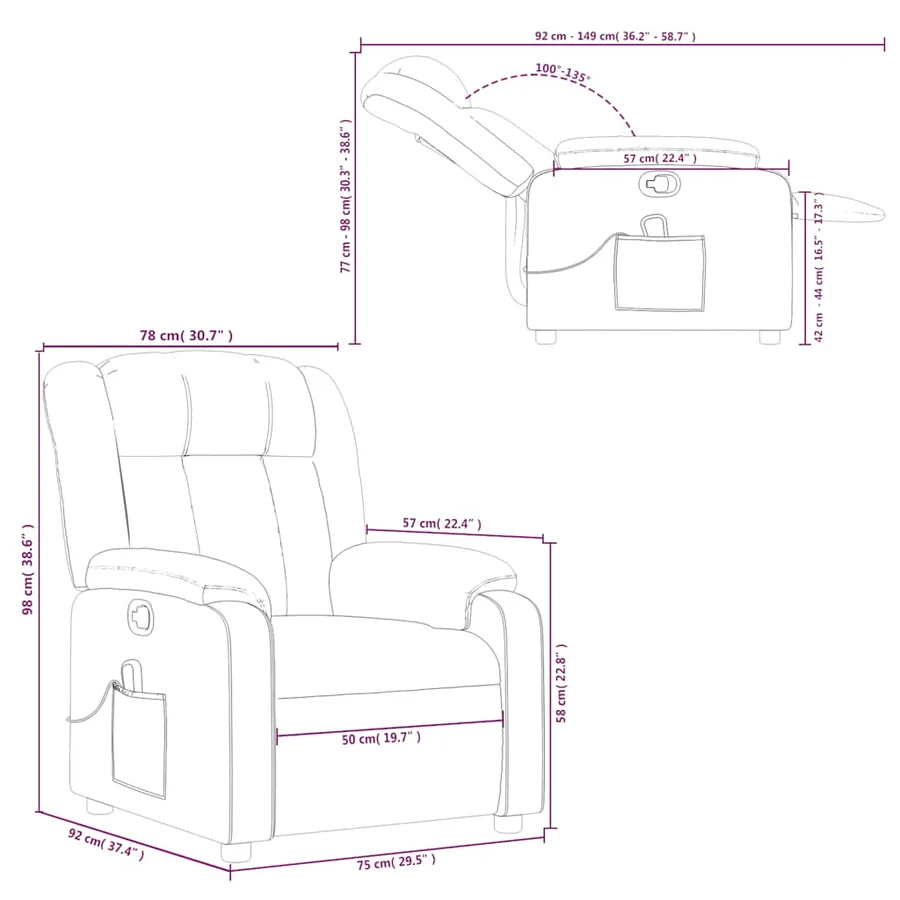 Fauteuil de massage inclinable Noir Tissu - 13