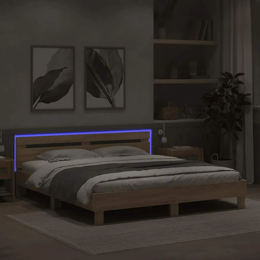 Cadre de lit avec LED sans matelas chêne sonoma 160x200 cm - 4
