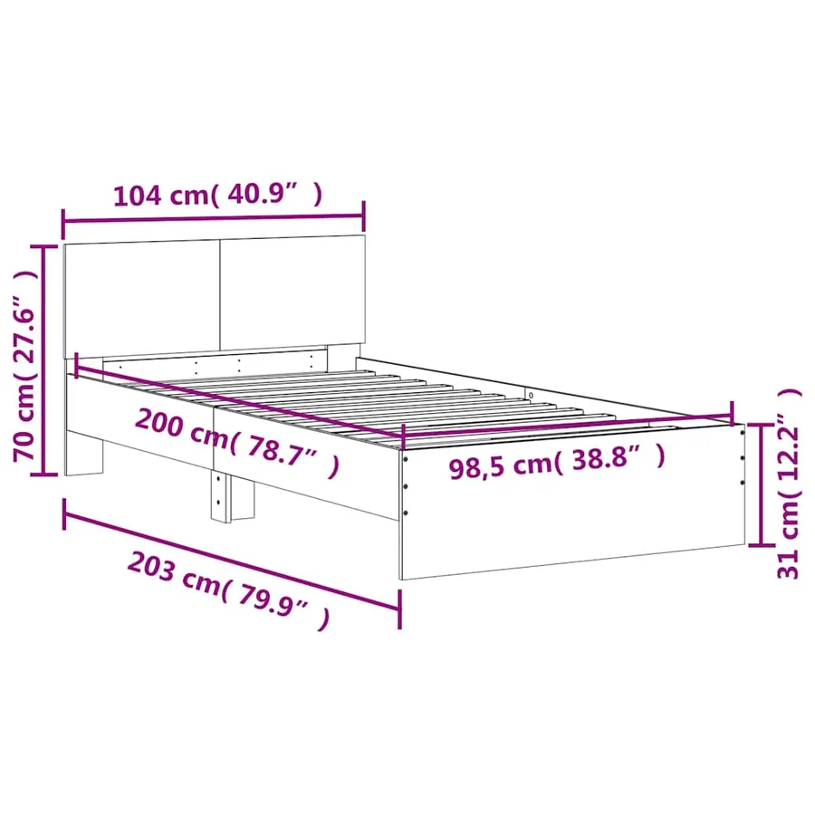 Cadre de lit sans matelas avec tête de lit 100x200 cm - 10
