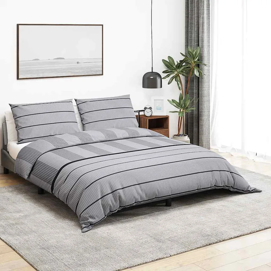 Ensemble de housse de couette Gris 155x220 cm Coton