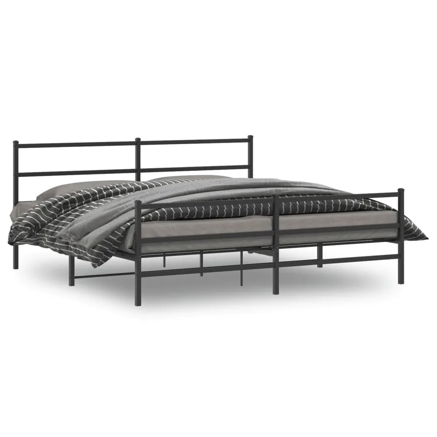 Cadre de lit métal sans matelas avec pied de lit noir 193x203cm