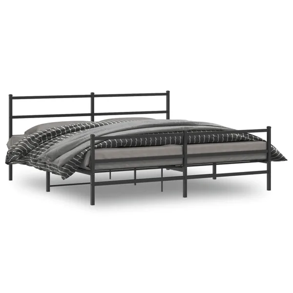 Cadre de lit métal sans matelas avec pied de lit noir 193x203cm
