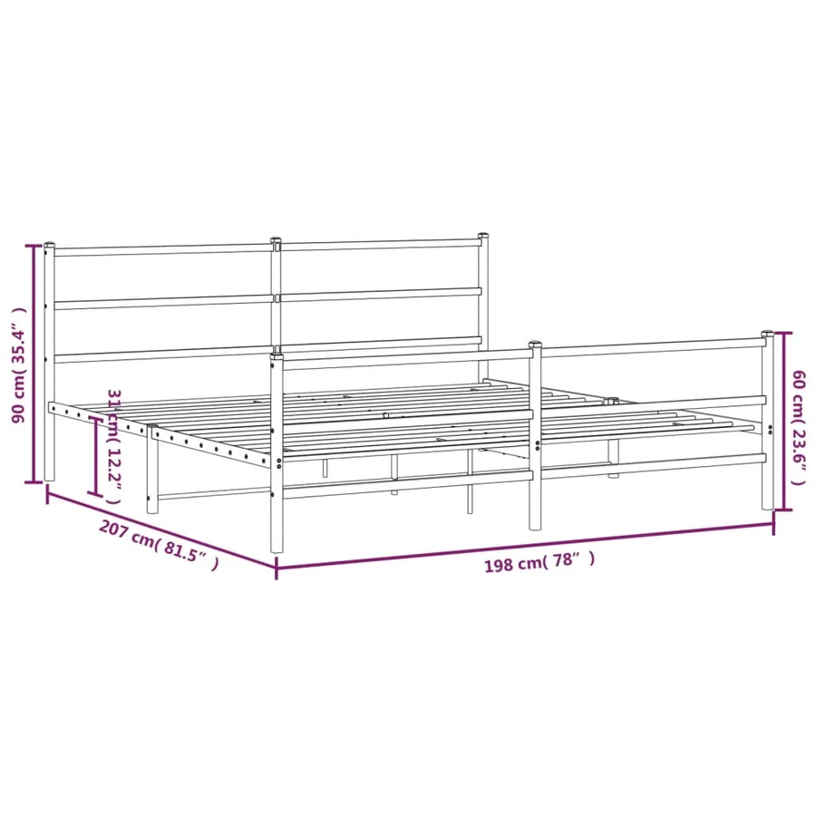 Cadre de lit métal sans matelas avec pied de lit noir 193x203cm - 10