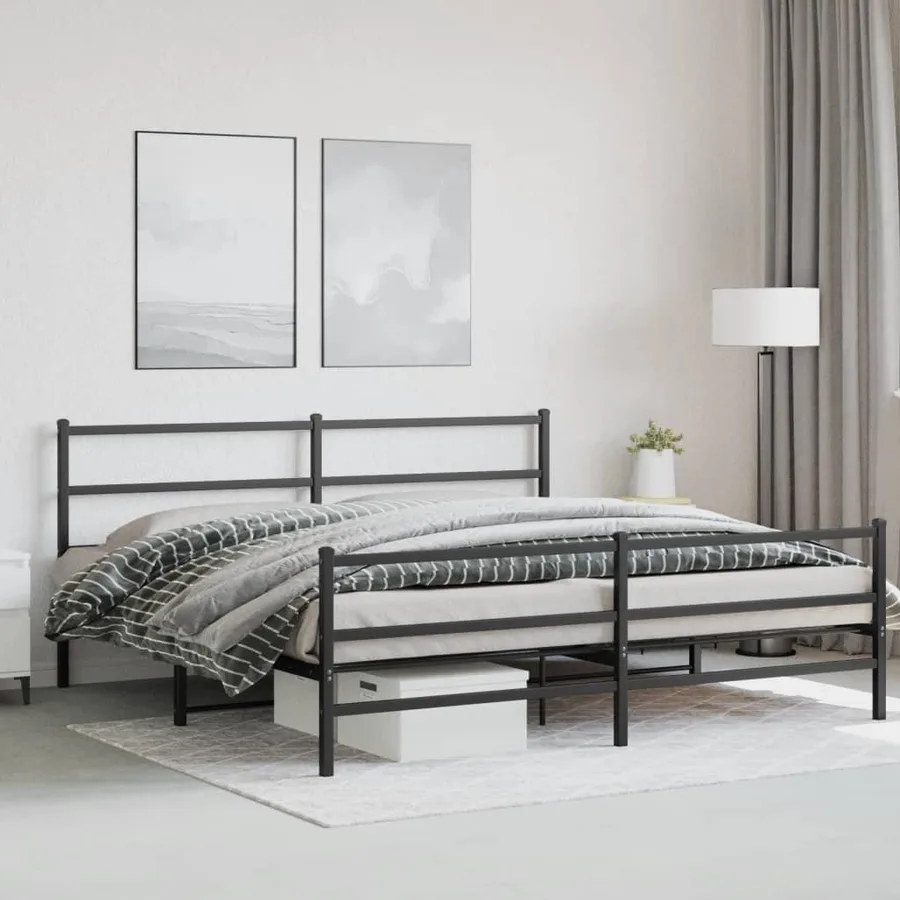 Cadre de lit métal sans matelas avec pied de lit noir 193x203cm - 4
