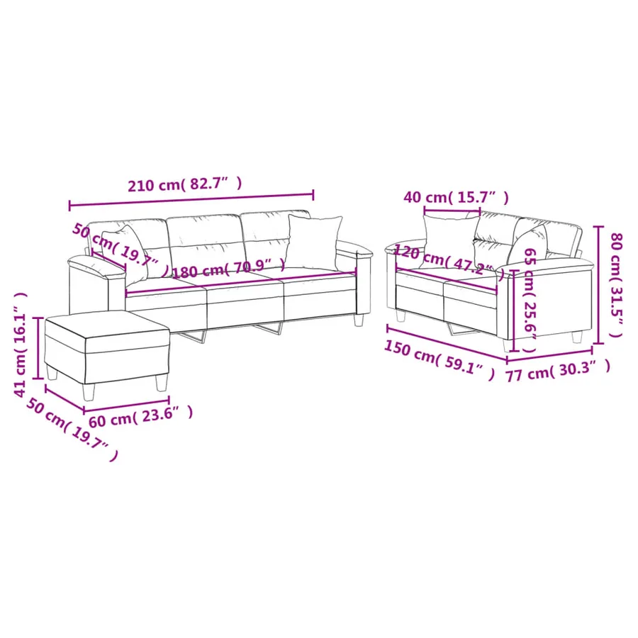 Ensemble de canapés 3 pcs coussins Gris clair Tissu microfibre - 10